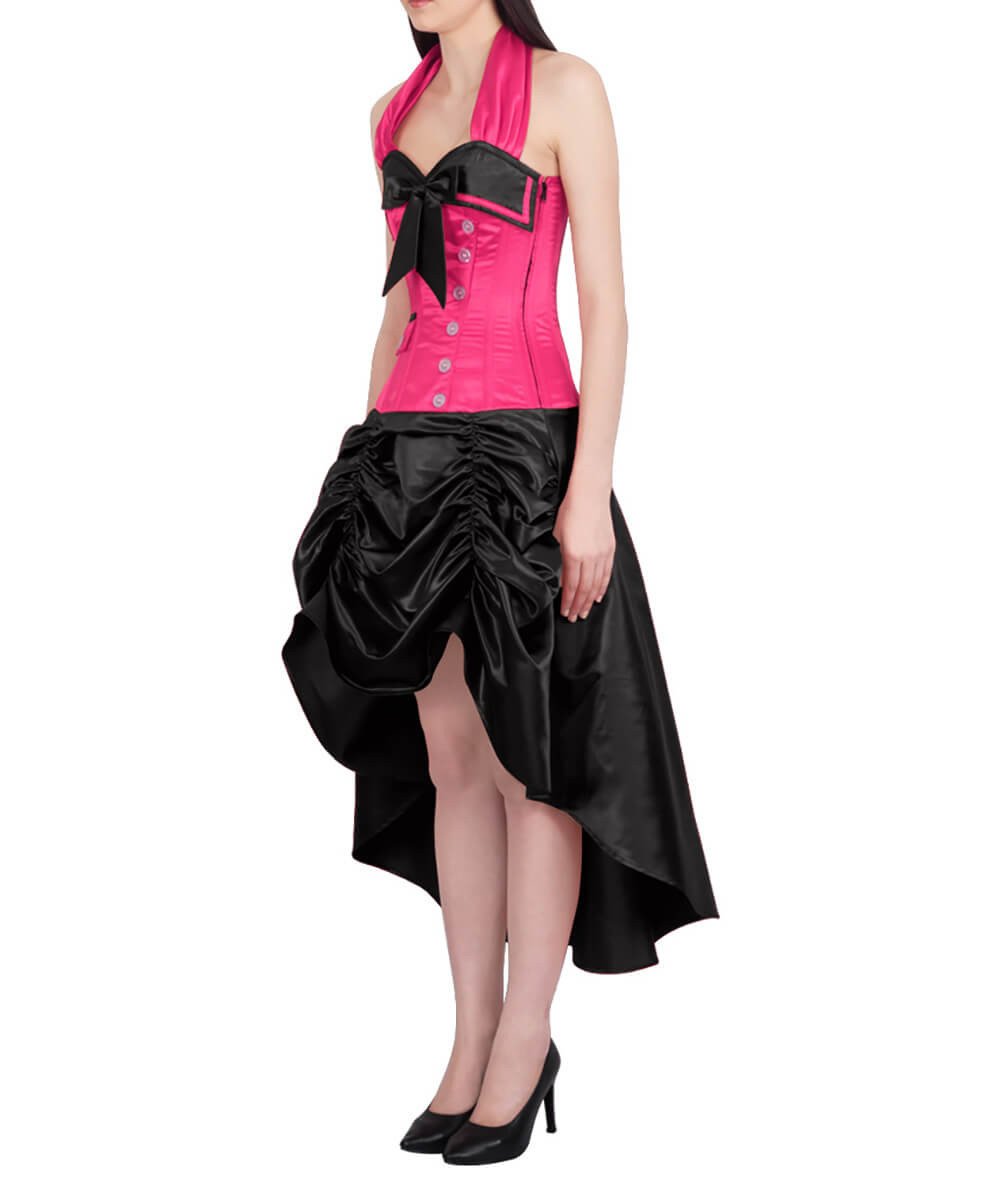 Phineas Magenta and Black Corset Dress with Halter Neck