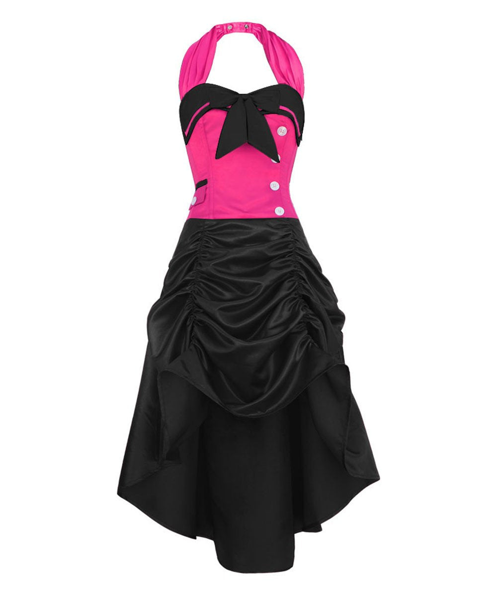 Phineas Magenta and Black Corset Dress with Halter Neck