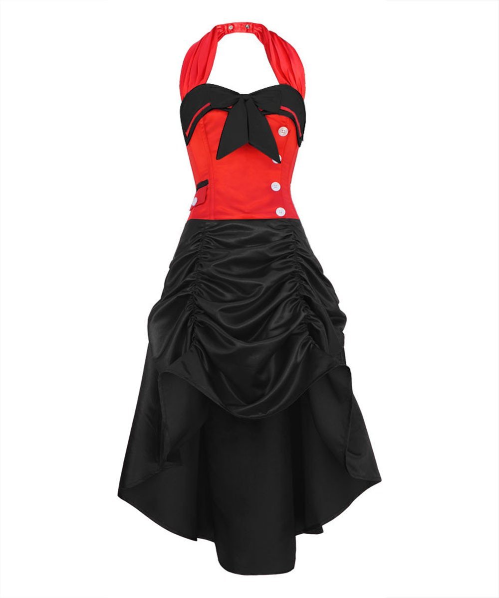 Ailne Red and Black Overbust Corset Dress
