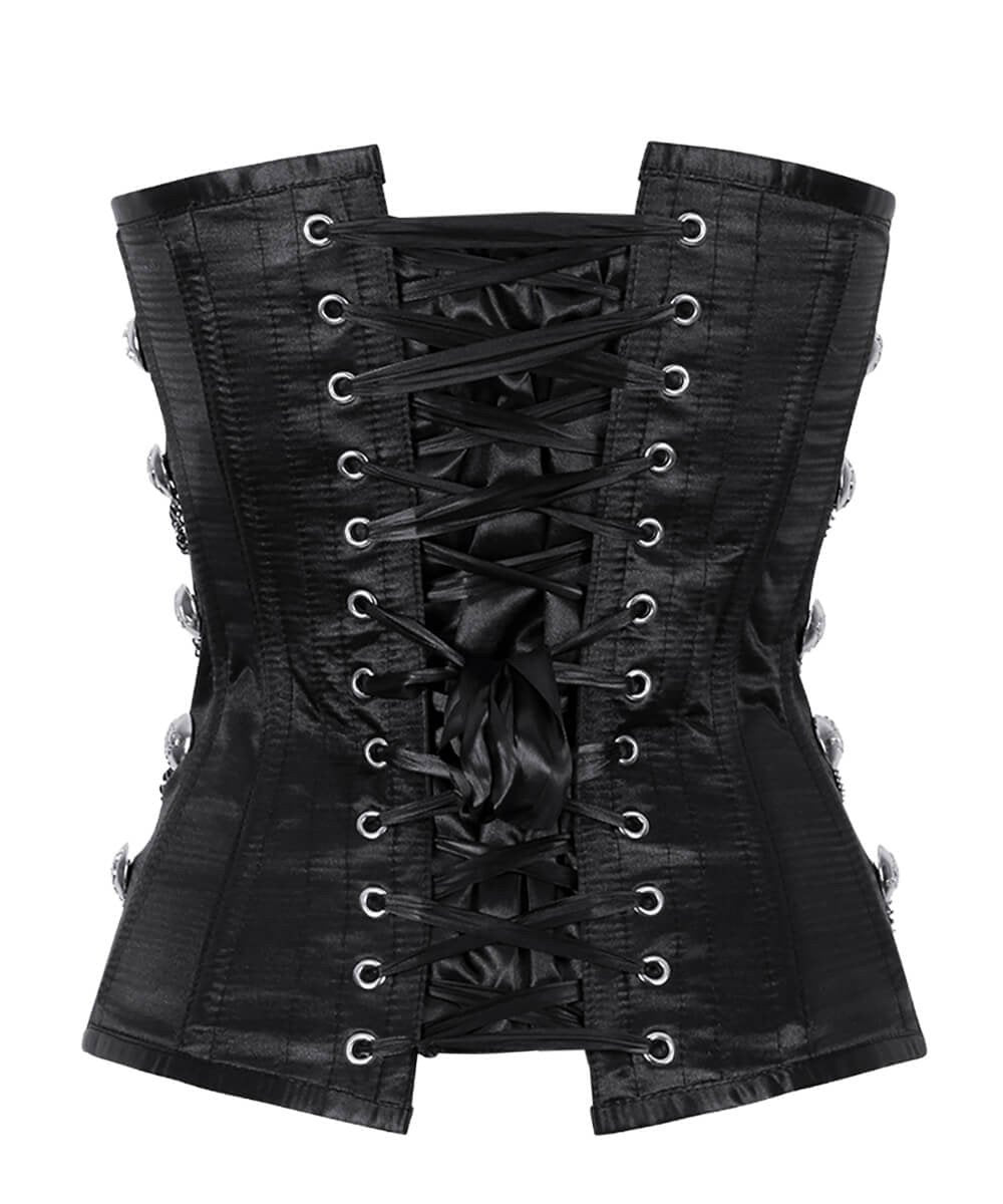 Ailse Steel Boned Overbust Black Corset with Chains