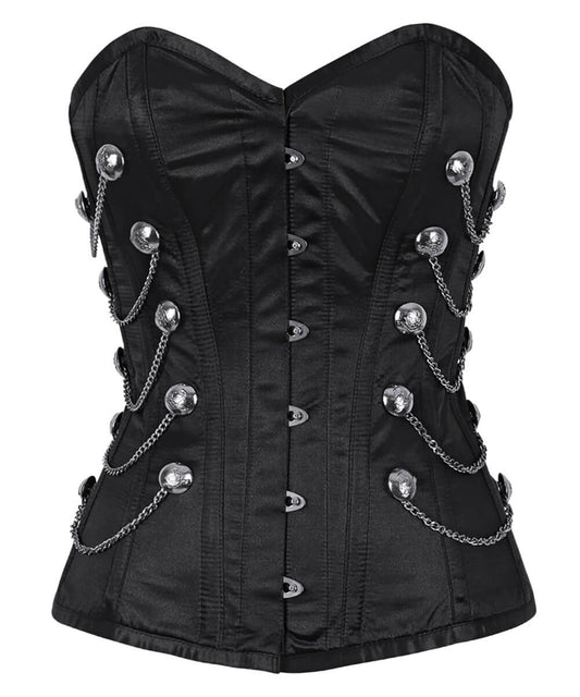 Ailse Steel Boned Overbust Black Corset with Chains