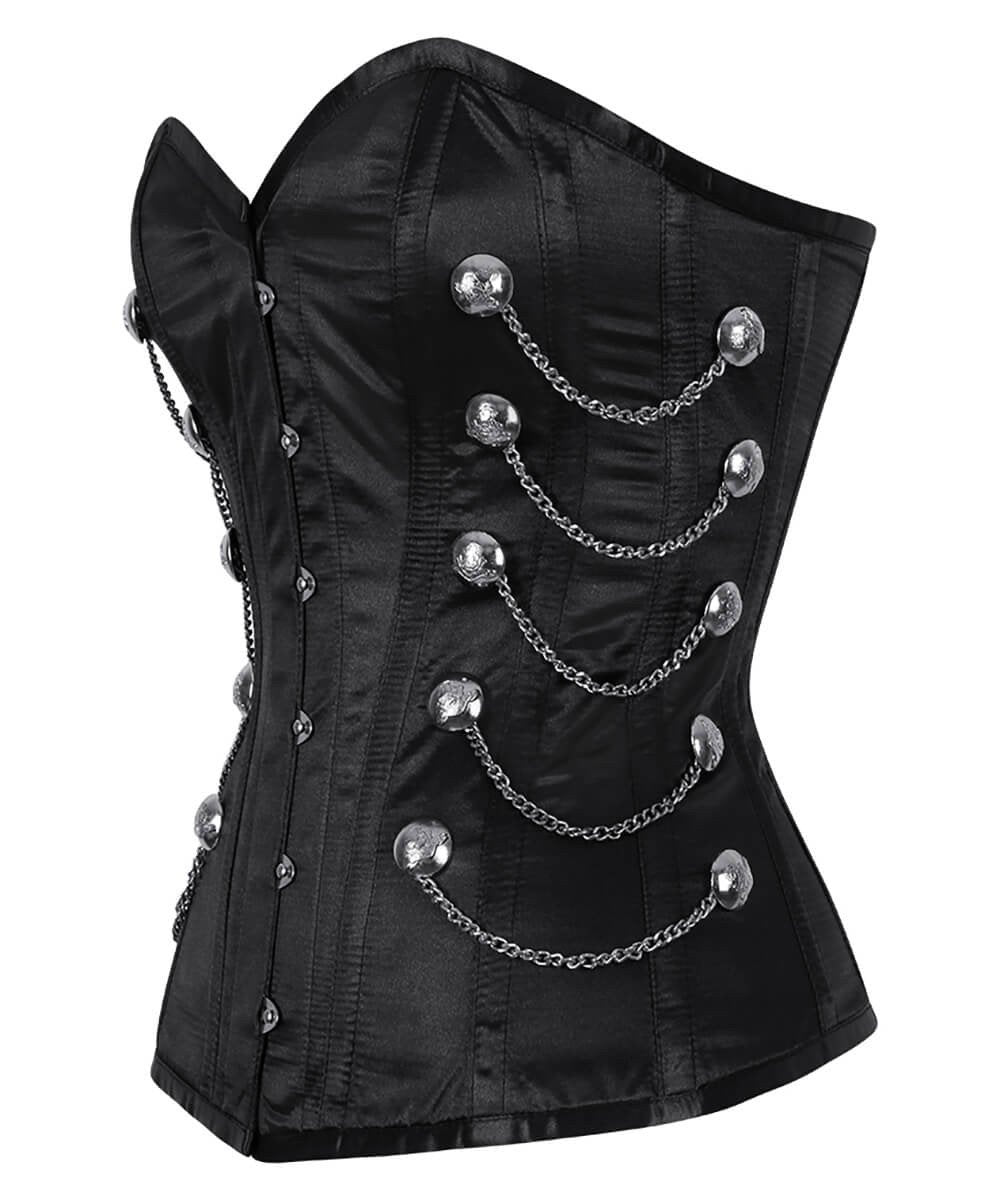 Ailse Steel Boned Overbust Black Corset with Chains
