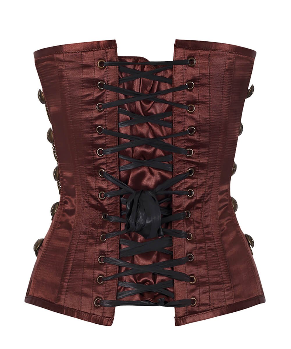 Nita Steel Boned Overbust Brown Corset with Chains