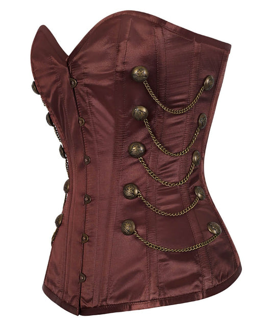 Nita Steel Boned Overbust Brown Corset with Chains